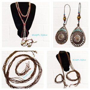 Beautiful 4-piece beaded boho necklace earrings belt set for summer!